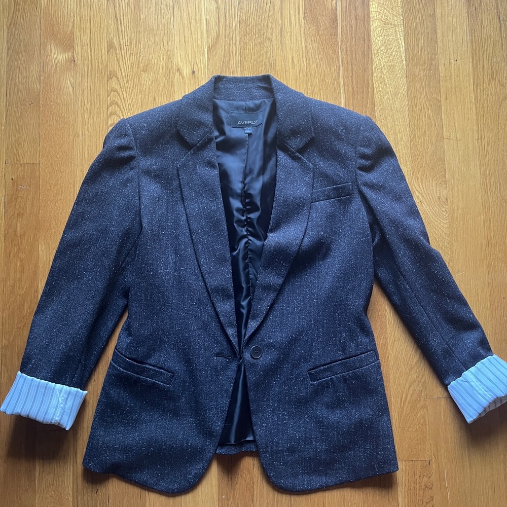 Averly Women's Dark Gray Blazer with Striped Cuffs